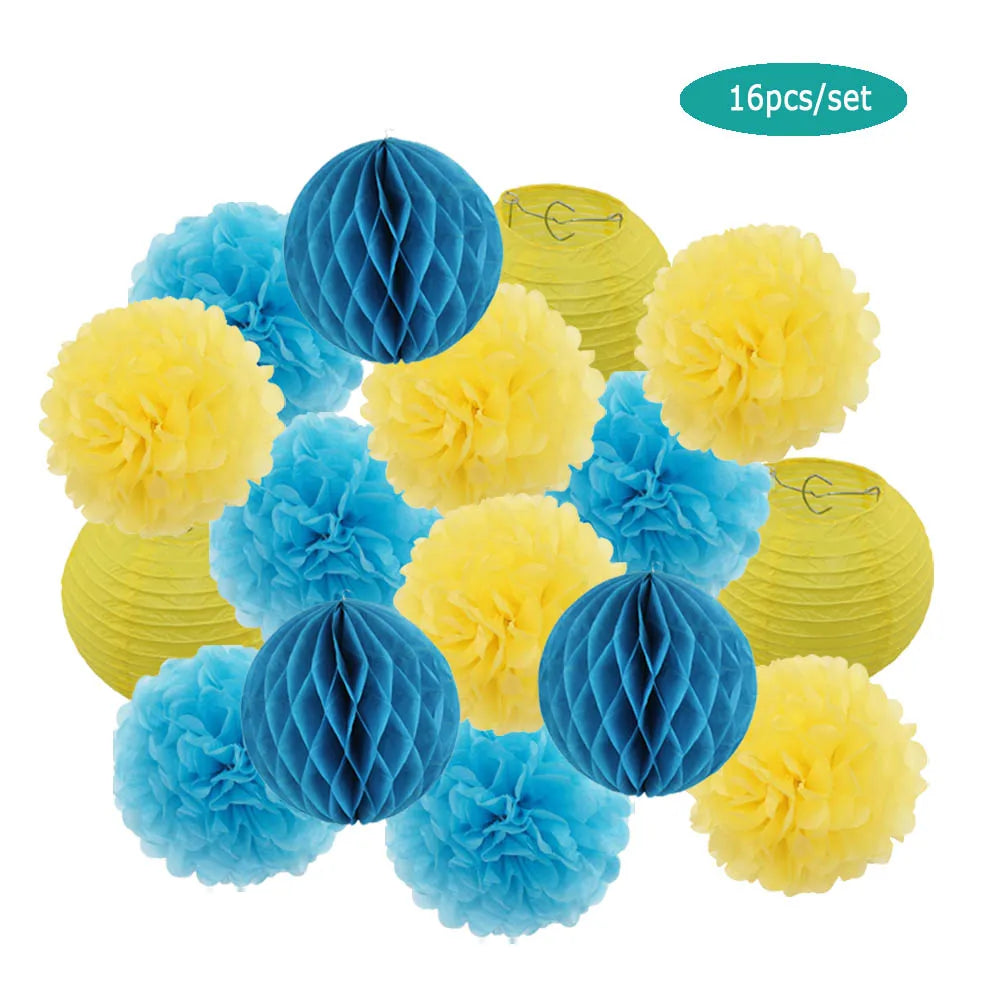 Papier Laternen Set 16-teilig – Runde Laternen, Waben & Pompons | Geburtstag, Hochzeit & Party | 35 Farben