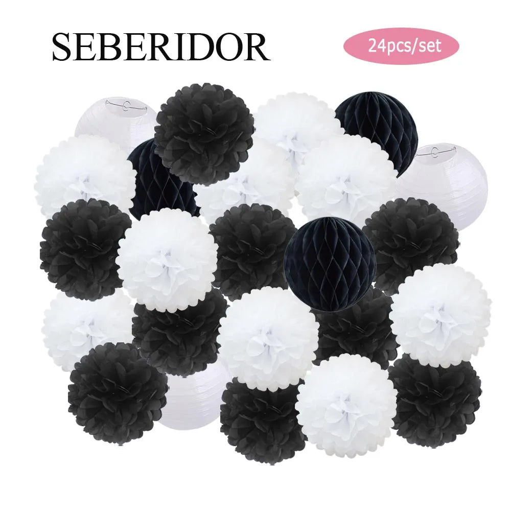 Baby Boy Girl 1st Birthday Party Favor Pink White Set Round Paper Ball Lantern Folding Baptism Wedding Decor Honeycomb Pompom