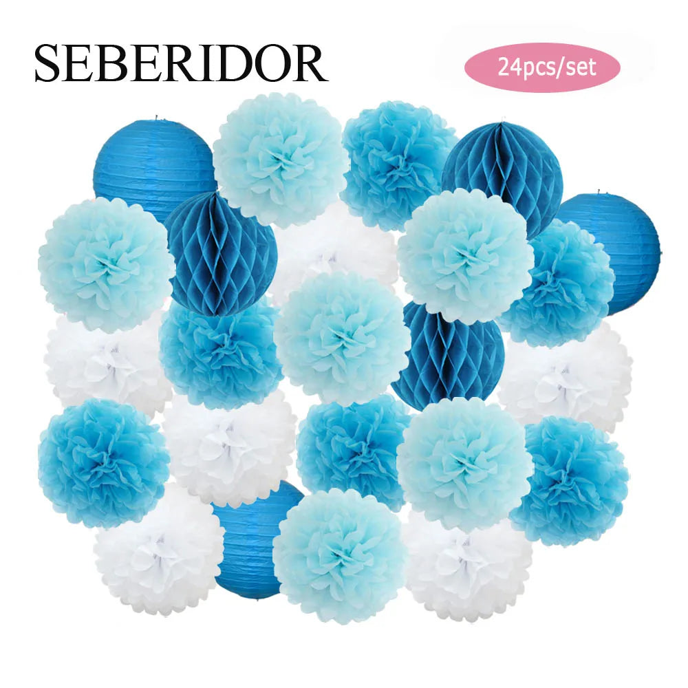 Baby Boy Girl 1st Birthday Party Favor Pink White Set Round Paper Ball Lantern Folding Baptism Wedding Decor Honeycomb Pompom