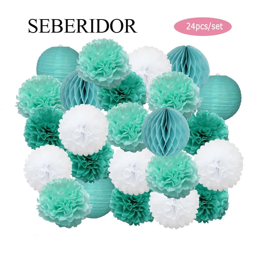Baby Boy Girl 1st Birthday Party Favor Pink White Set Round Paper Ball Lantern Folding Baptism Wedding Decor Honeycomb Pompom