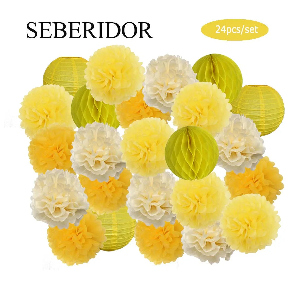Baby Boy Girl 1st Birthday Party Favor Pink White Set Round Paper Ball Lantern Folding Baptism Wedding Decor Honeycomb Pompom