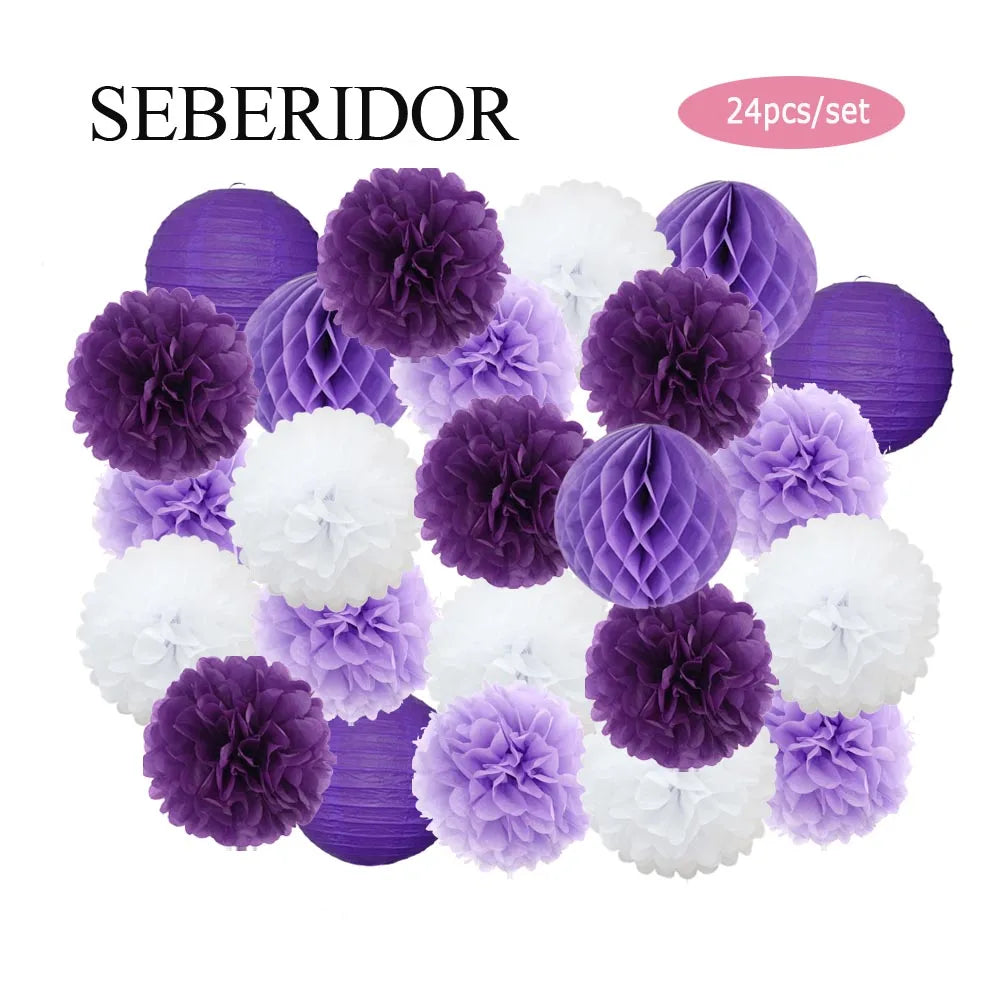 Baby Boy Girl 1st Birthday Party Favor Pink White Set Round Paper Ball Lantern Folding Baptism Wedding Decor Honeycomb Pompom