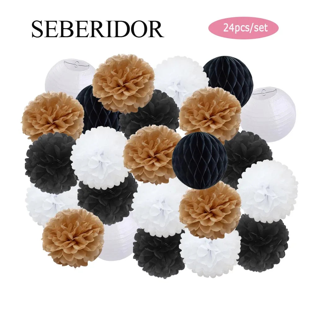 Baby Boy Girl 1st Birthday Party Favor Pink White Set Round Paper Ball Lantern Folding Baptism Wedding Decor Honeycomb Pompom
