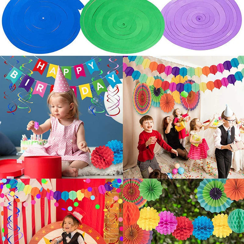 28Pcs Birthday Decorations,Hanging Paper Fans,Hanging Swirl,Polka Dot String,Pom Poms Flowers,Happy Birthday Banner Decor Party