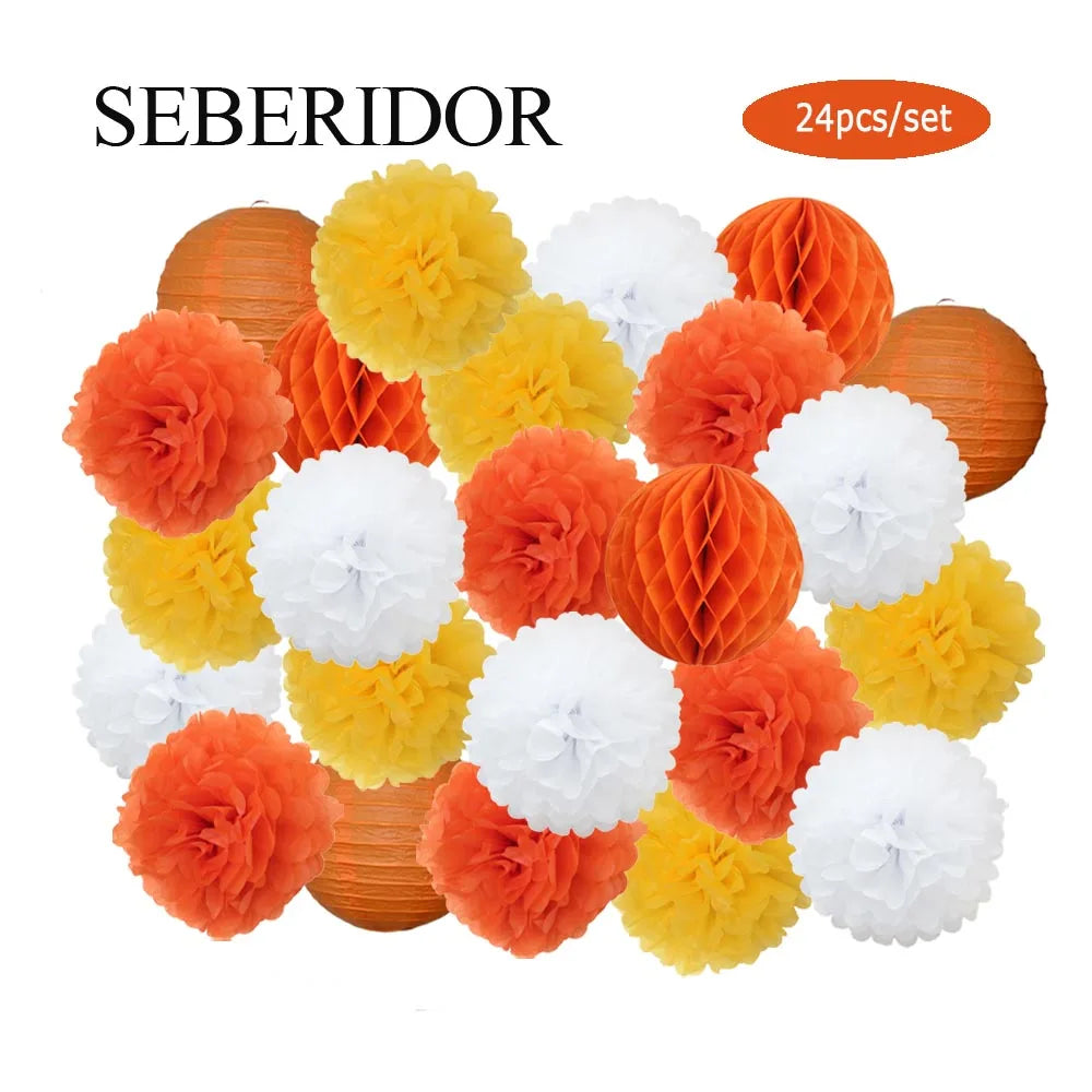 Baby Boy Girl 1st Birthday Party Favor Pink White Set Round Paper Ball Lantern Folding Baptism Wedding Decor Honeycomb Pompom