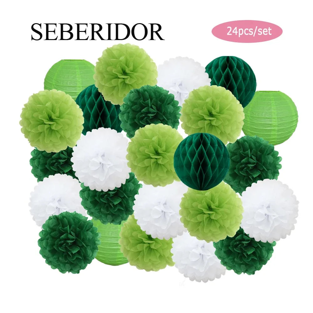 Baby Boy Girl 1st Birthday Party Favor Pink White Set Round Paper Ball Lantern Folding Baptism Wedding Decor Honeycomb Pompom