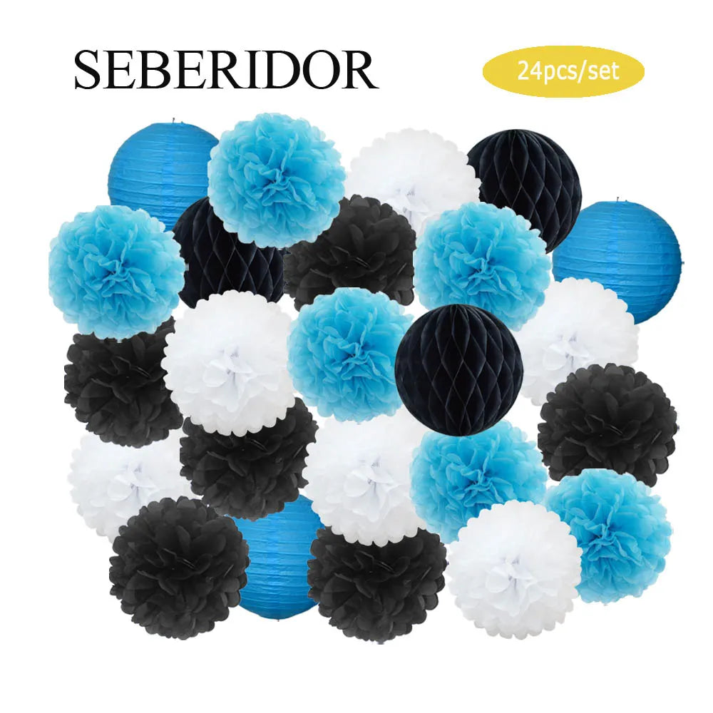Baby Boy Girl 1st Birthday Party Favor Pink White Set Round Paper Ball Lantern Folding Baptism Wedding Decor Honeycomb Pompom
