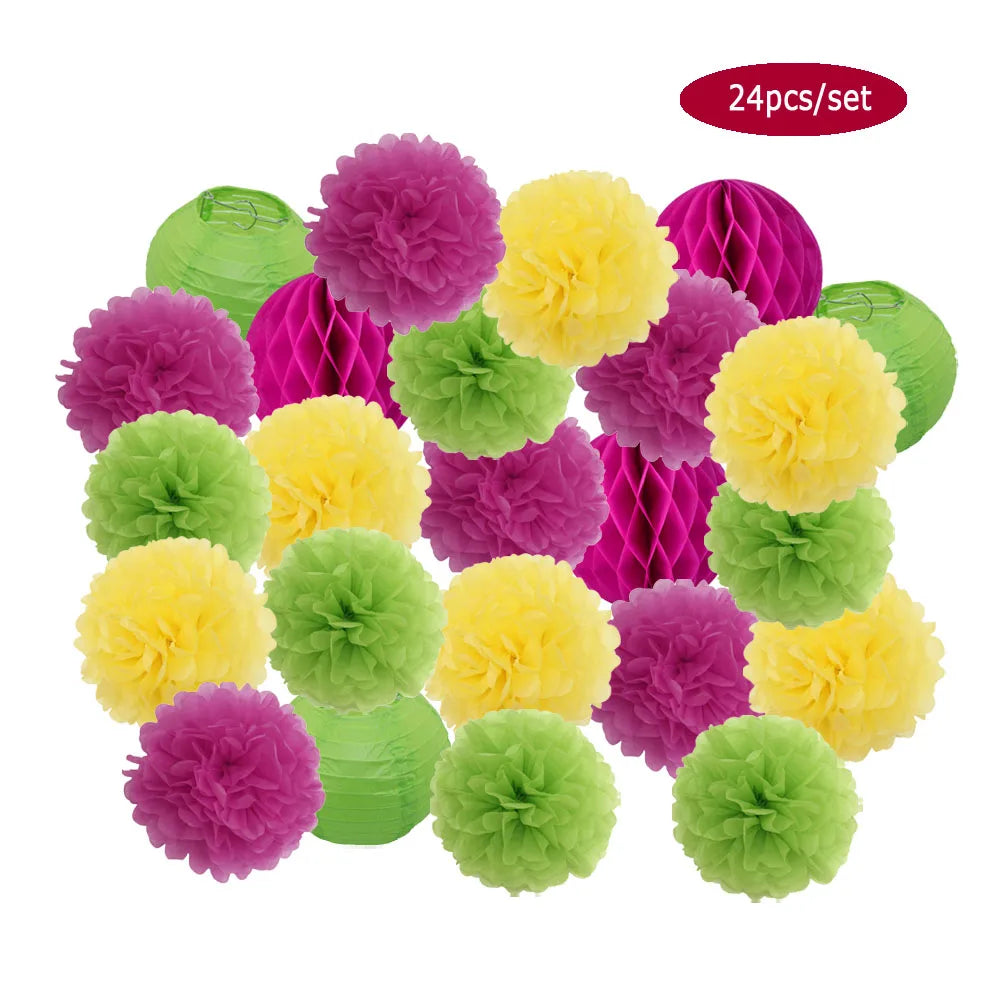 Baby Boy Girl 1st Birthday Party Favor Pink White Set Round Paper Ball Lantern Folding Baptism Wedding Decor Honeycomb Pompom