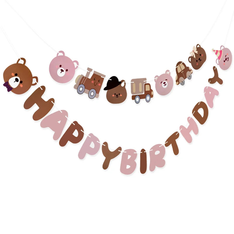 Teddybär Happy Birthday Banner Girlande – Wimpelkette für Kindergeburtstag | 5 Designs