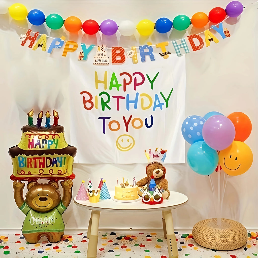A Teddy Bear Balloon Holding A Cake Is Perfect for Birthday Celebrations and Holiday Gifts. Birthday Cake Decoration Party