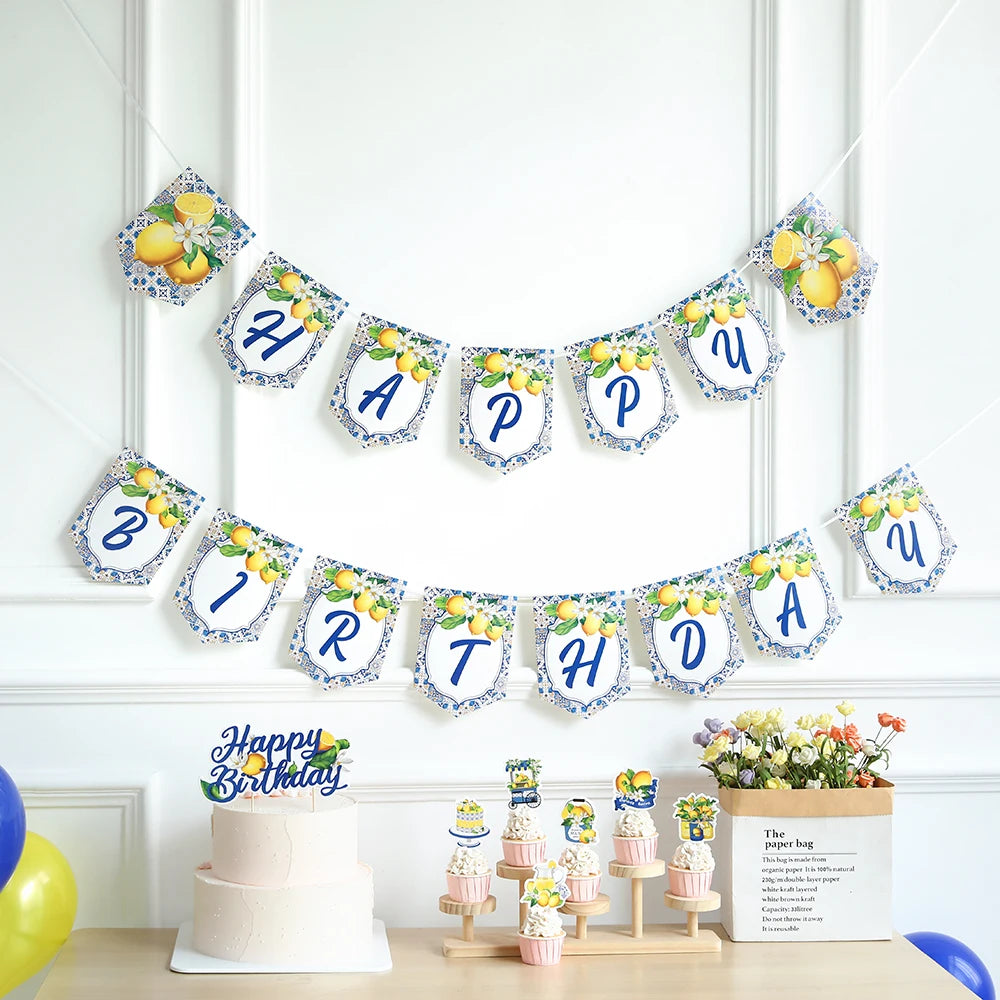 Happy Birthday Banner – Zitronen-Deko Set für Kindergeburtstag & Babyparty