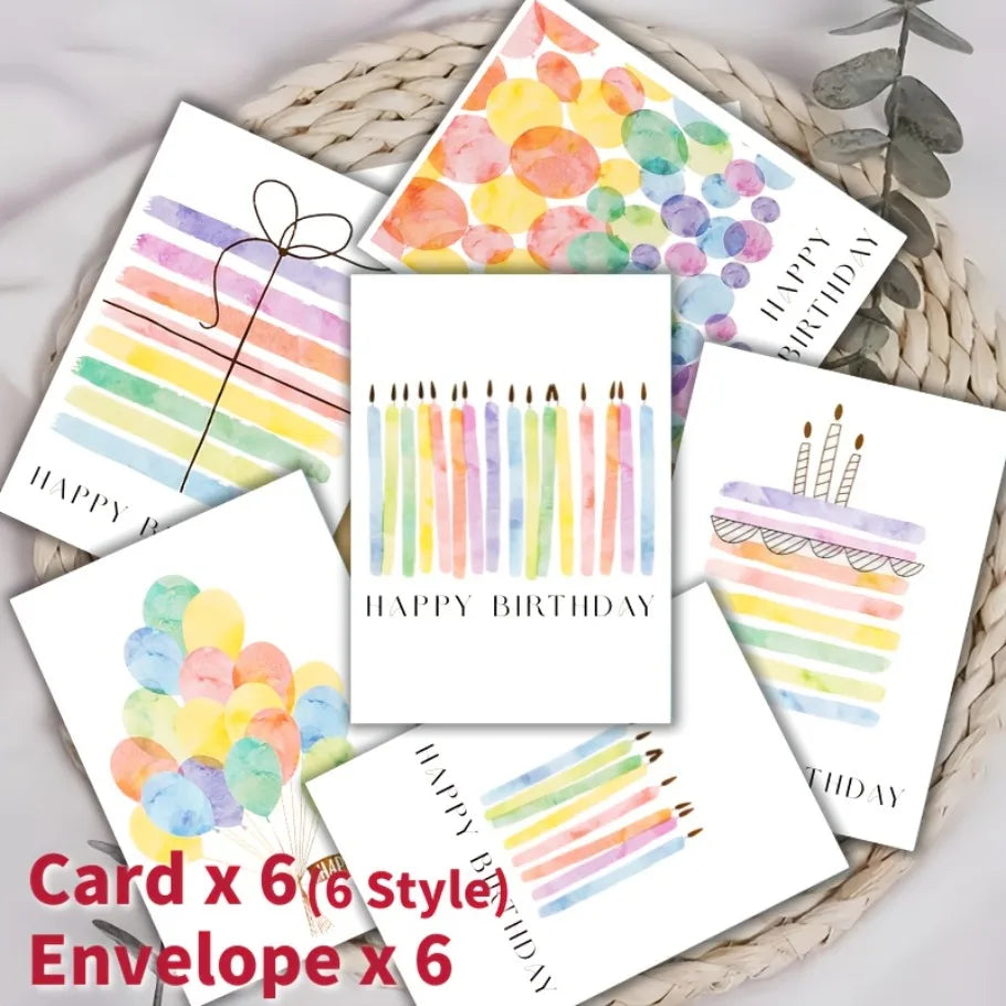 12 watercolor birthday cards (including envelopes) with unique and soft design, suitable for parties, birthdays, etc