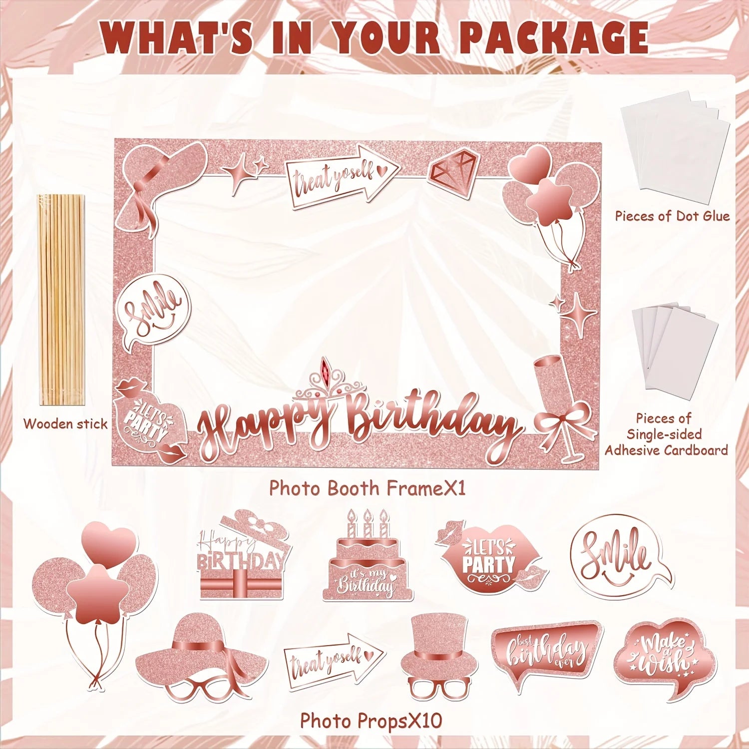 Happy Birthday Photo Booth Props Rose Gold Birthday Party Photobooth Selfie Frame & Props for Birthday Party Decorations Supplie