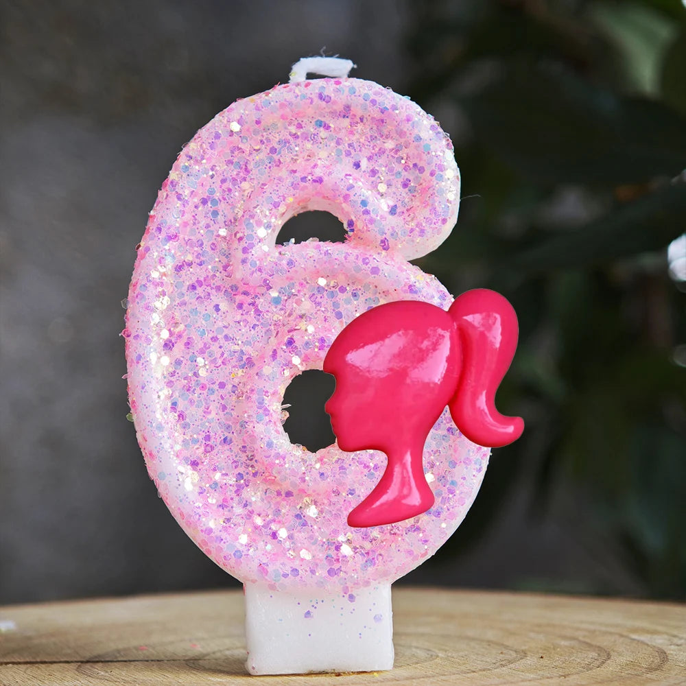 Barbiela Candle Number 0-9 Pink Red Sequin Girls Birthday Cake Decorations Baby Shower  Anniversary Party Gifts