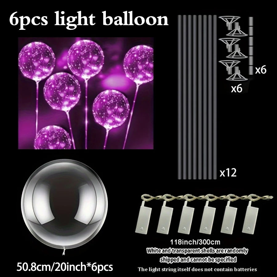 6 Led Luminous Transparent Balloons for Weddings, Birthdays, Bachelor Party (Battery Not Included), Valentine's Day, Anniversary