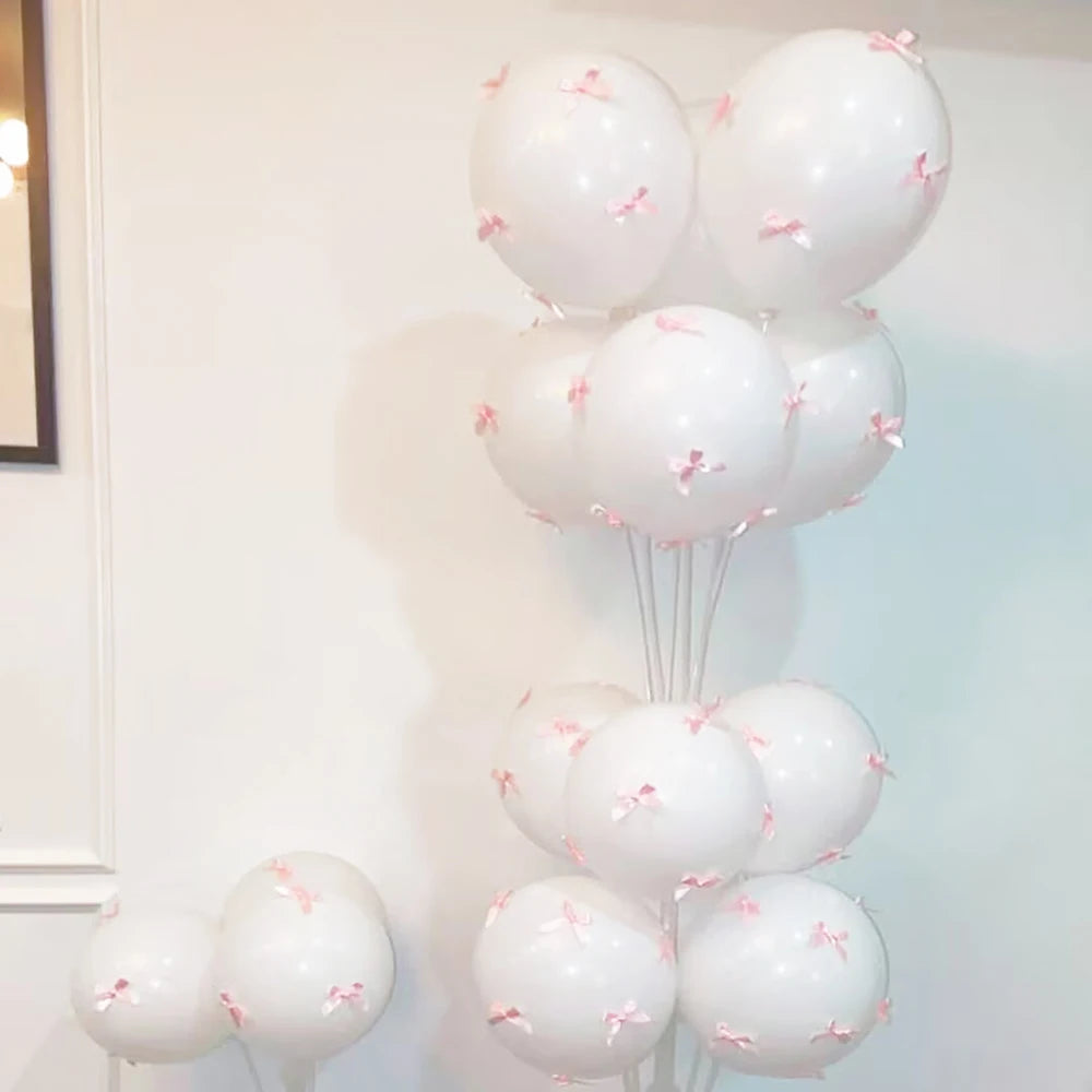 Bow Balloons Set White Balloon Mini Pink Ribbon Bows Girls Birthday Party Decorations Globos Baby Shower Wedding Bridal Shower