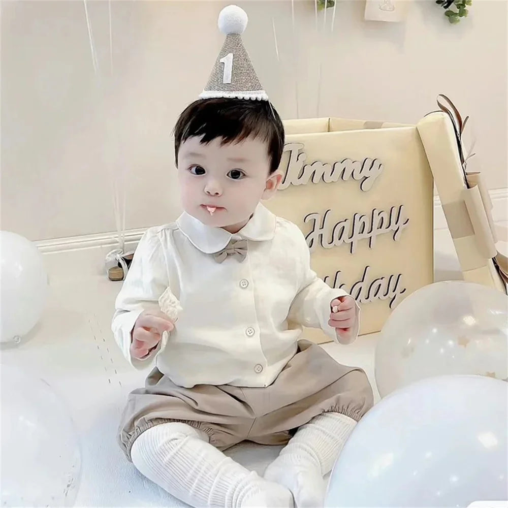 Geburtstags-Hut Baby aus Leinen – 1. 2. 3. Geburtstag | Fotoshooting & Babyparty