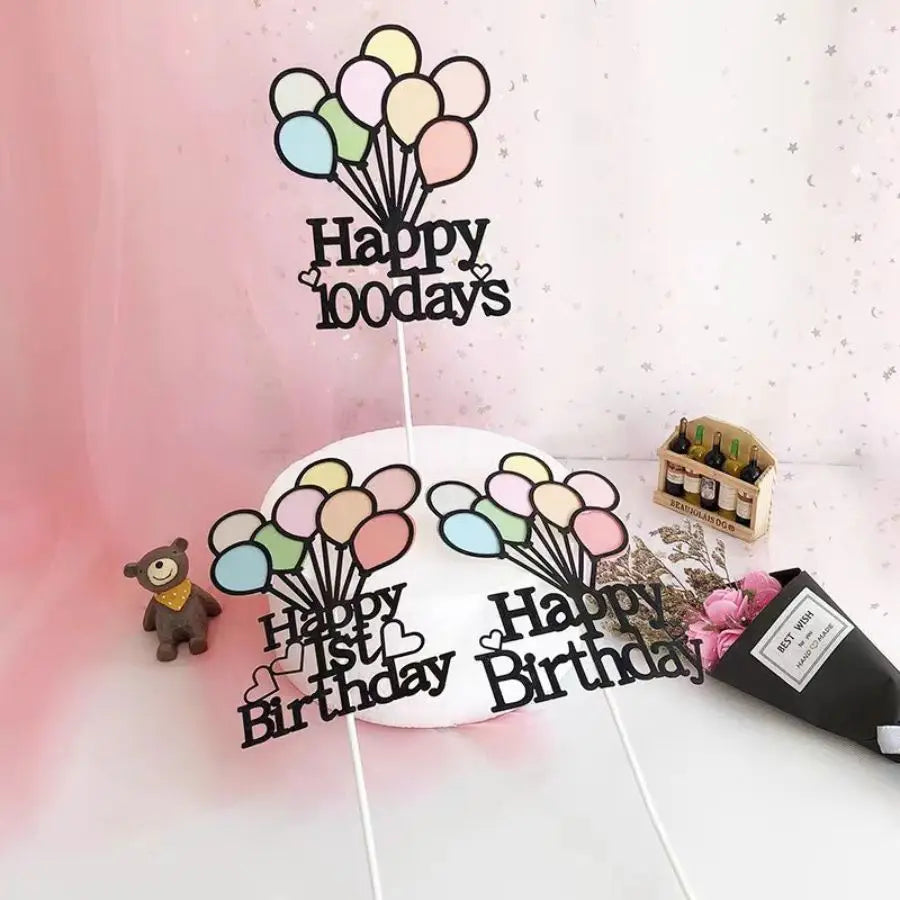 Colorful Balloons Birthday Cake Decorations Children's First Birthday Balloons Desserts Party Baking Plugins