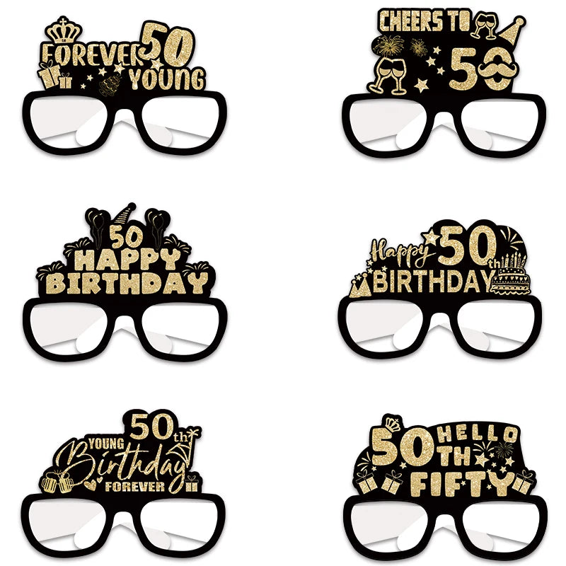 6pcs 18 21 30 40 50 60 70 Year Old Birthday Black Gold Paper Glasses Adult Birthday Party Photo Booth Props Anniversary Decor