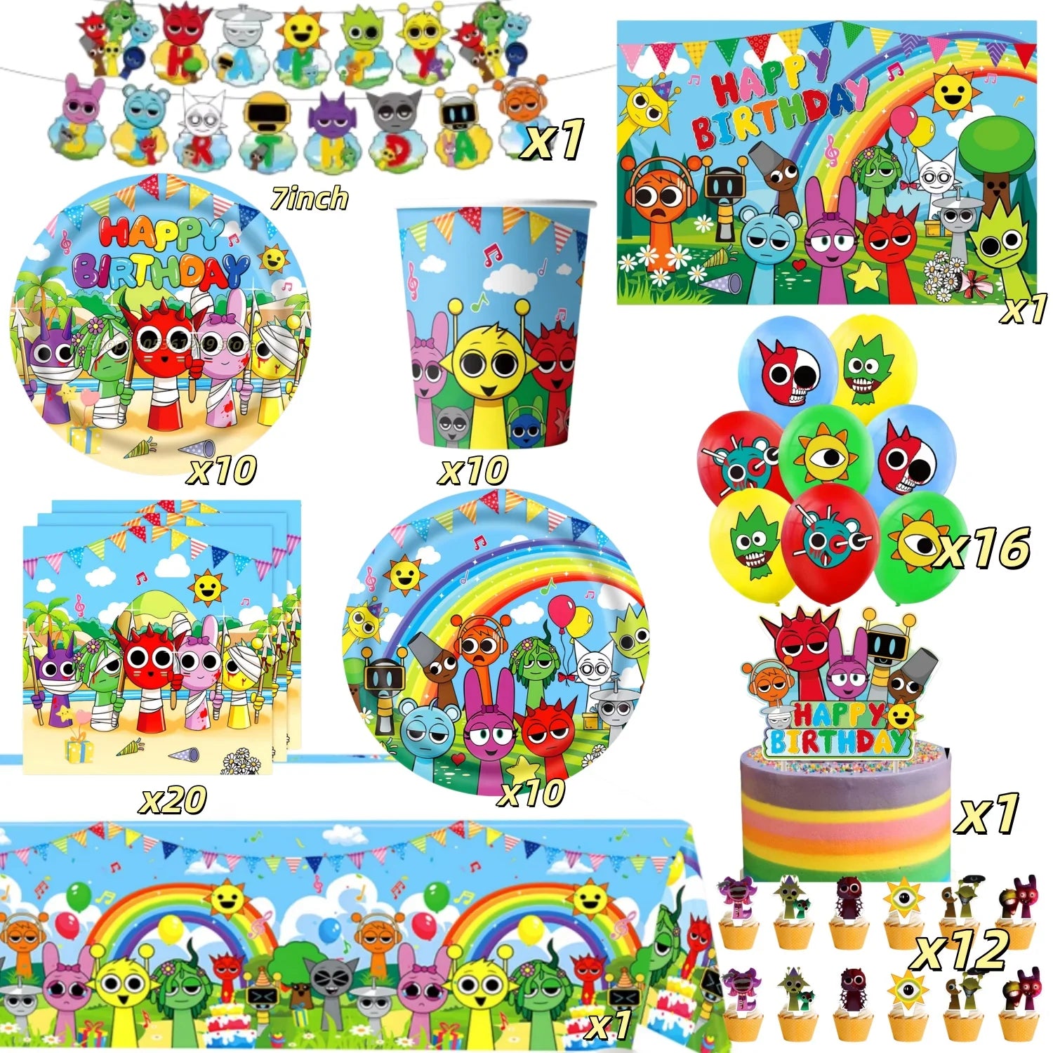 New Sprunki Birthday Party Decoration Balloons Set Kids Boys Favors Birthday Party Supplies IncredibES Tableware for Baby Shower