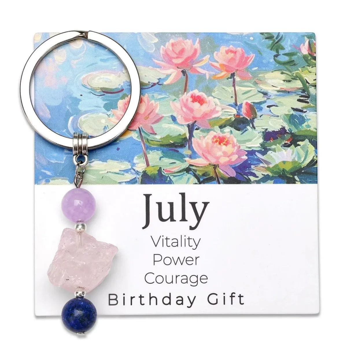 Natural Stone Keyring Birthday Gift Floral Blessings Crystal Rough Stone Keyring Birthday Flower Crystal Keyring