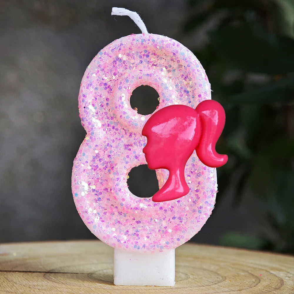 Barbiela Candle Number 0-9 Pink Red Sequin Girls Birthday Cake Decorations Baby Shower  Anniversary Party Gifts
