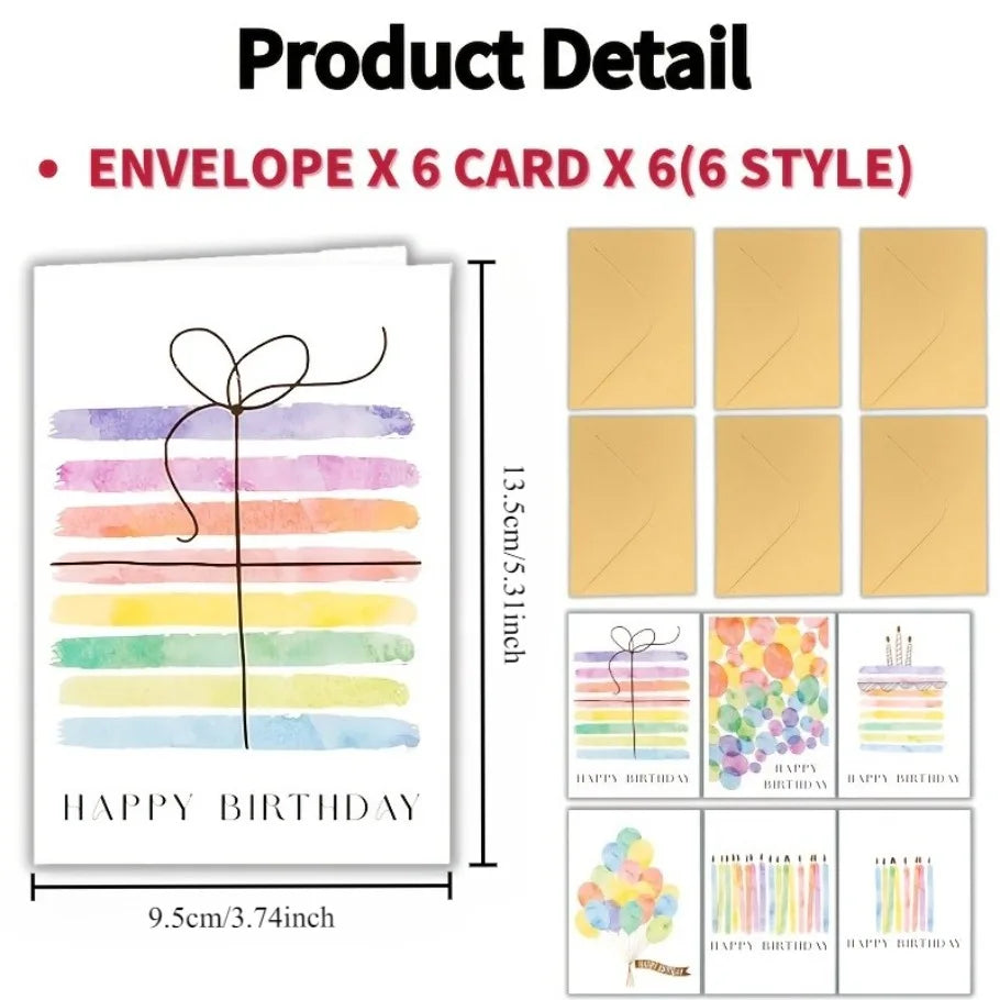 12 watercolor birthday cards (including envelopes) with unique and soft design, suitable for parties, birthdays, etc