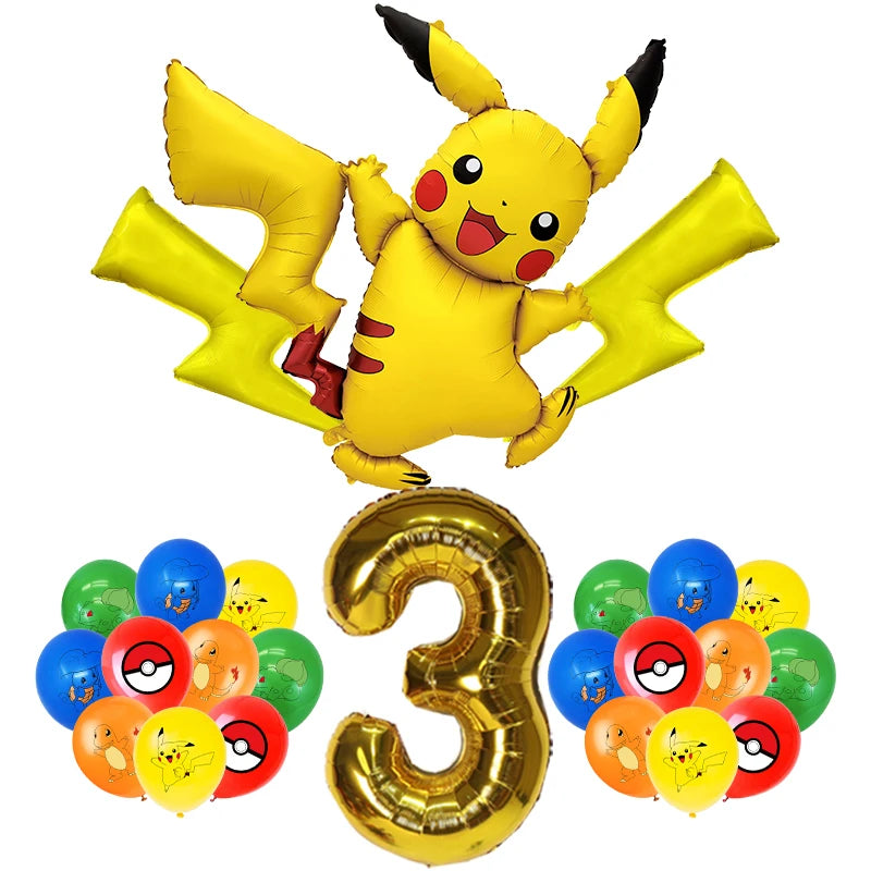 Pokemon Birthday Party Decoration New Ligntning Pikachu Balloon Kid Event Supplies Disposable Tableware Banner Backdrop Plate