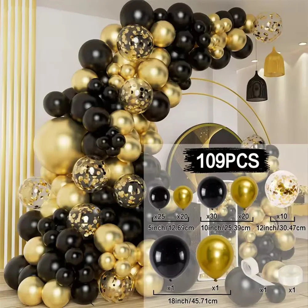 Black Gold Balloon Set Birthday Party Decor Balloon for Wedding Anniversary Graduation Holiday Celebration Home Backdrop Decor