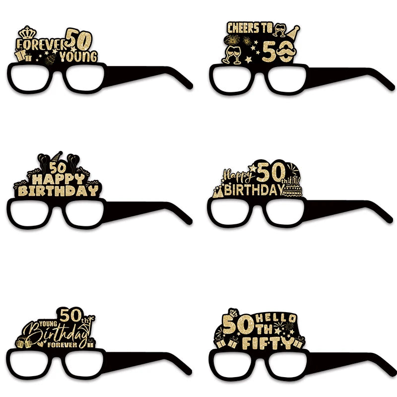 6pcs 18 21 30 40 50 60 70 Year Old Birthday Black Gold Paper Glasses Adult Birthday Party Photo Booth Props Anniversary Decor