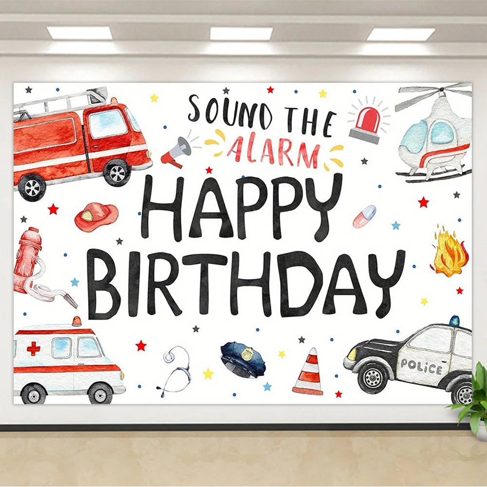 1pc Emergency Vehicle Birthday Backdrop Boy Birthday Party Photography Backdrop Party Decoration Photo Photography Studio Props