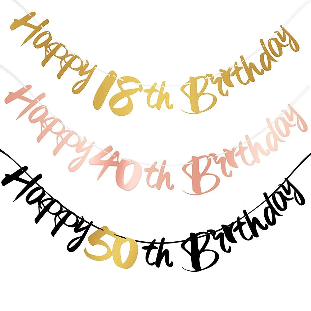 Glitzer Gold Happy Birthday Banner – Geburtstagsdeko für runde Geburtstage | 1. bis 80.