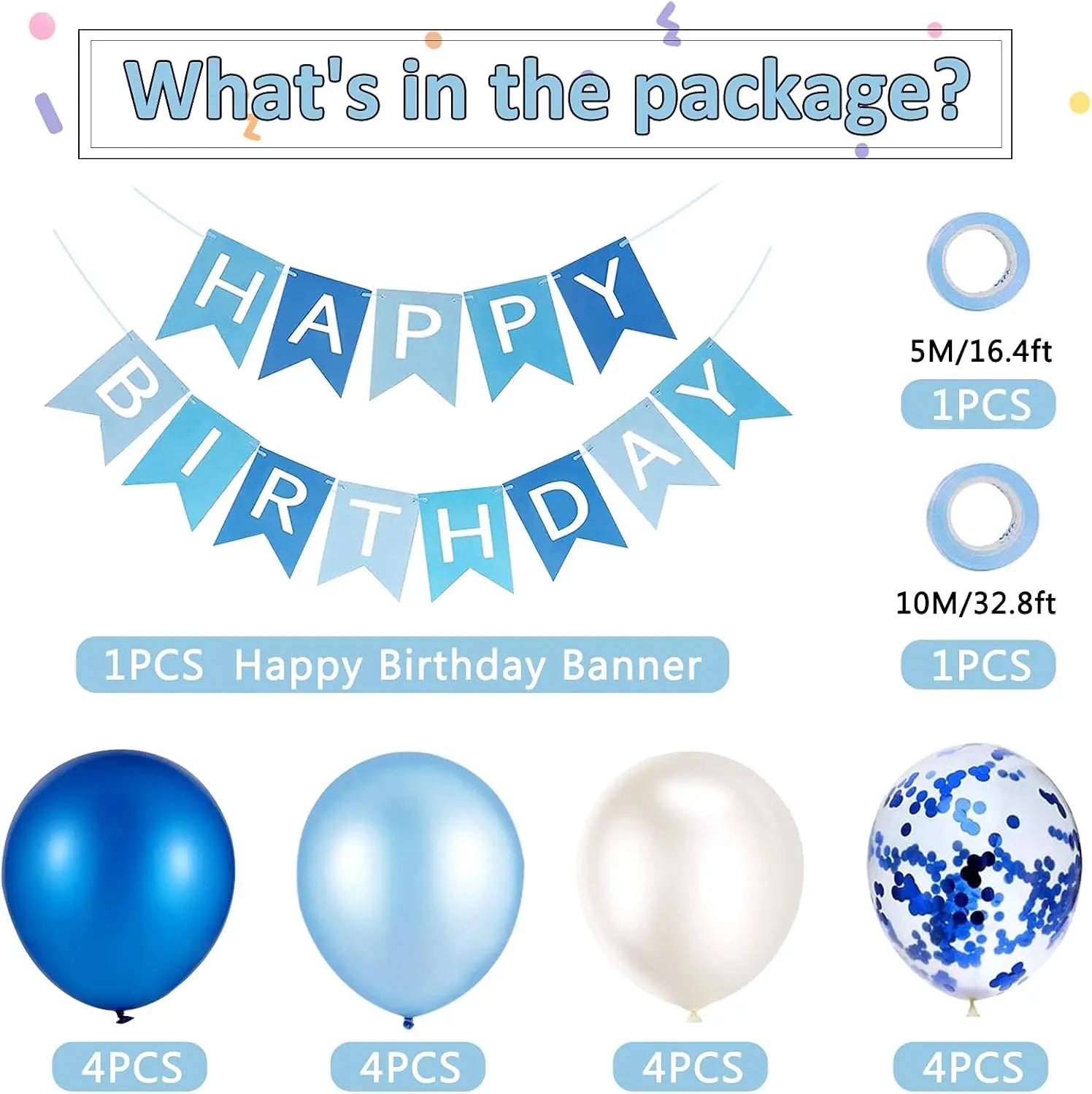 Happy Birthday Banner & Konfetti-Latexballons Set – 12 Zoll | Geburtstagsdeko für Kinder