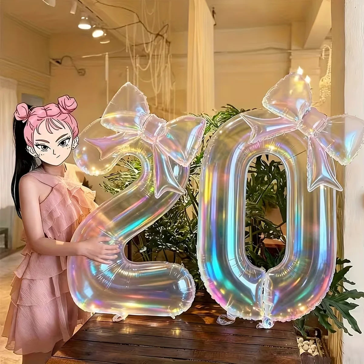 2er-Set Transparente Zahlenballons 0–9 mit Schleife – Geburtstag & Party Deko