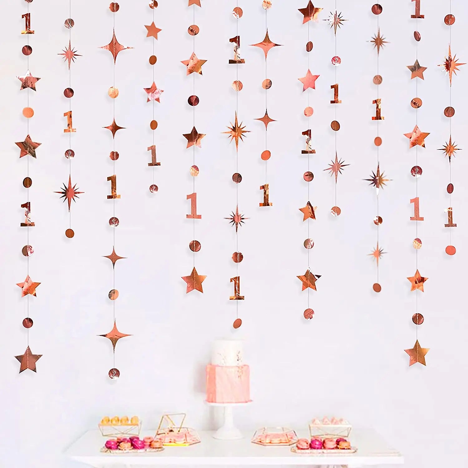 Irisierender Geburtstags-Wimpel & Sterngirlande – Rosegold & Regenbogen | 1. bis 60. Geburtstag