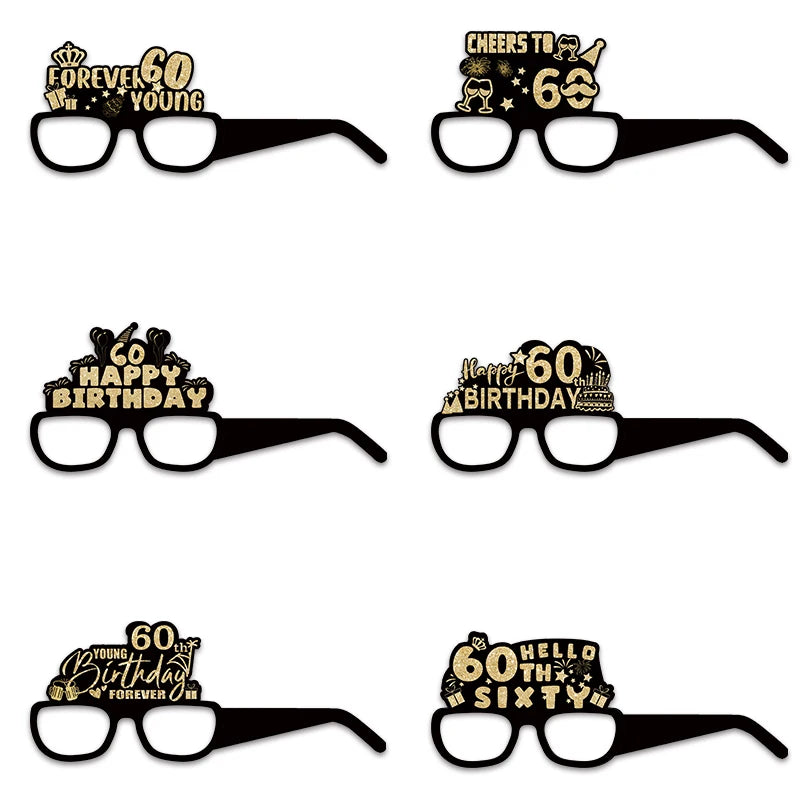 6pcs 18 21 30 40 50 60 70 Year Old Birthday Black Gold Paper Glasses Adult Birthday Party Photo Booth Props Anniversary Decor