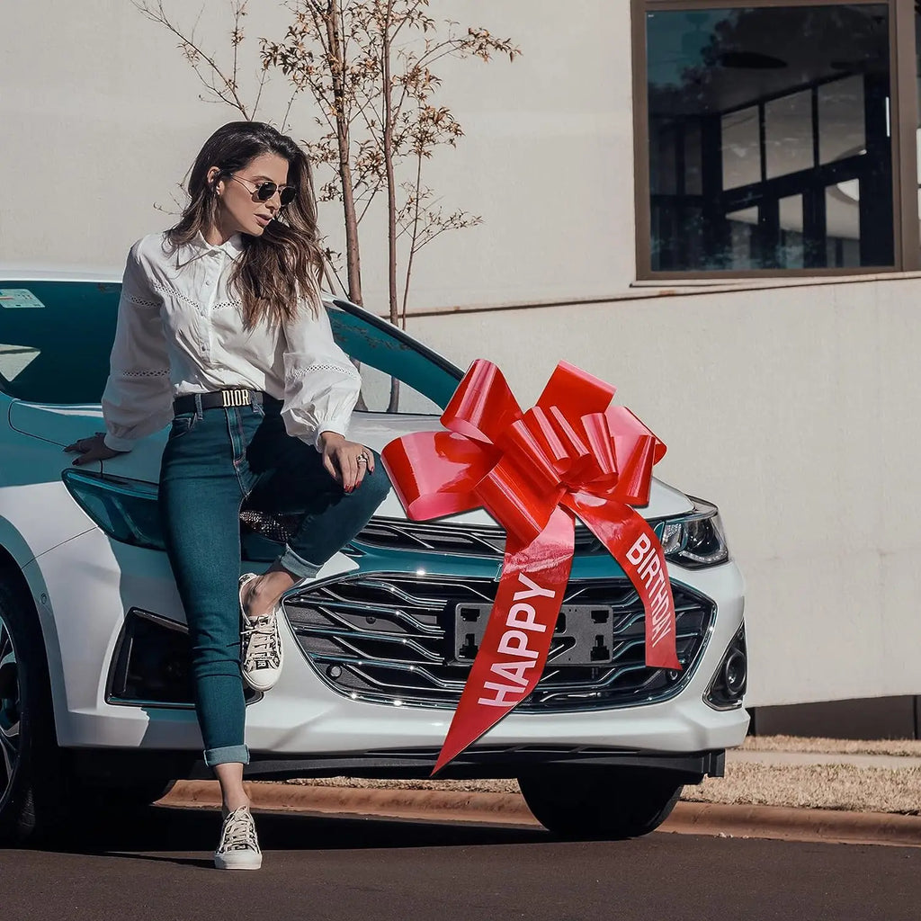 Riesige Happy Birthday Geschenkschleife 30 Zoll – Große Ziehschleife für Auto & Geschenke | Rot