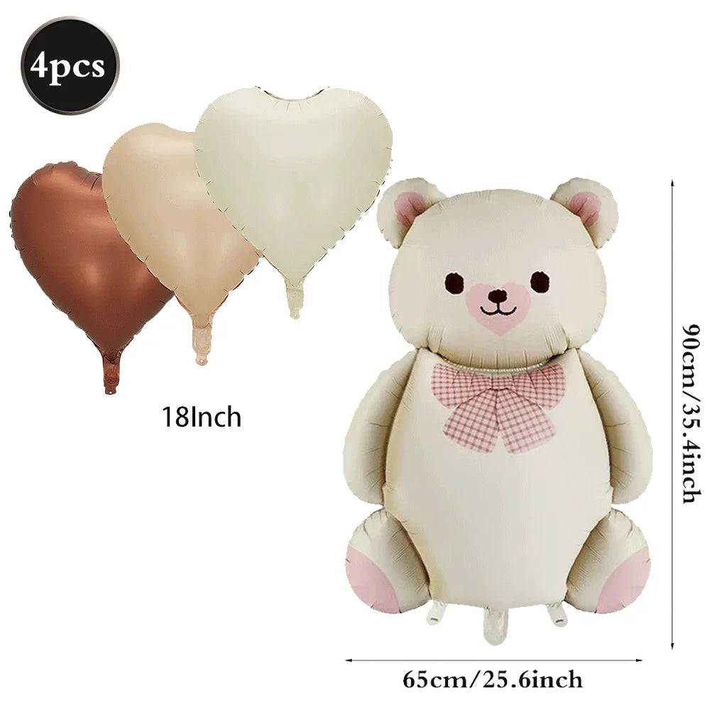 Teddybär Folienballon Set – Süßer Cartoon Bär in Rosa & Creme | Kindergeburtstag & Babyparty
