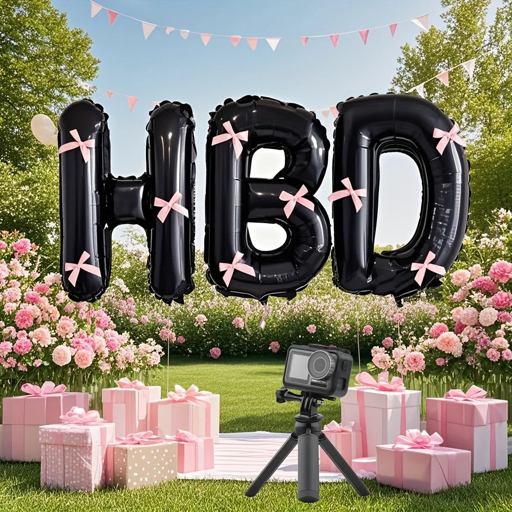 16 inch Black Letter Happy Birthday Set Pink Bow Decoration Festival Party Supplies Children Adult Surprise Gift Photo Props