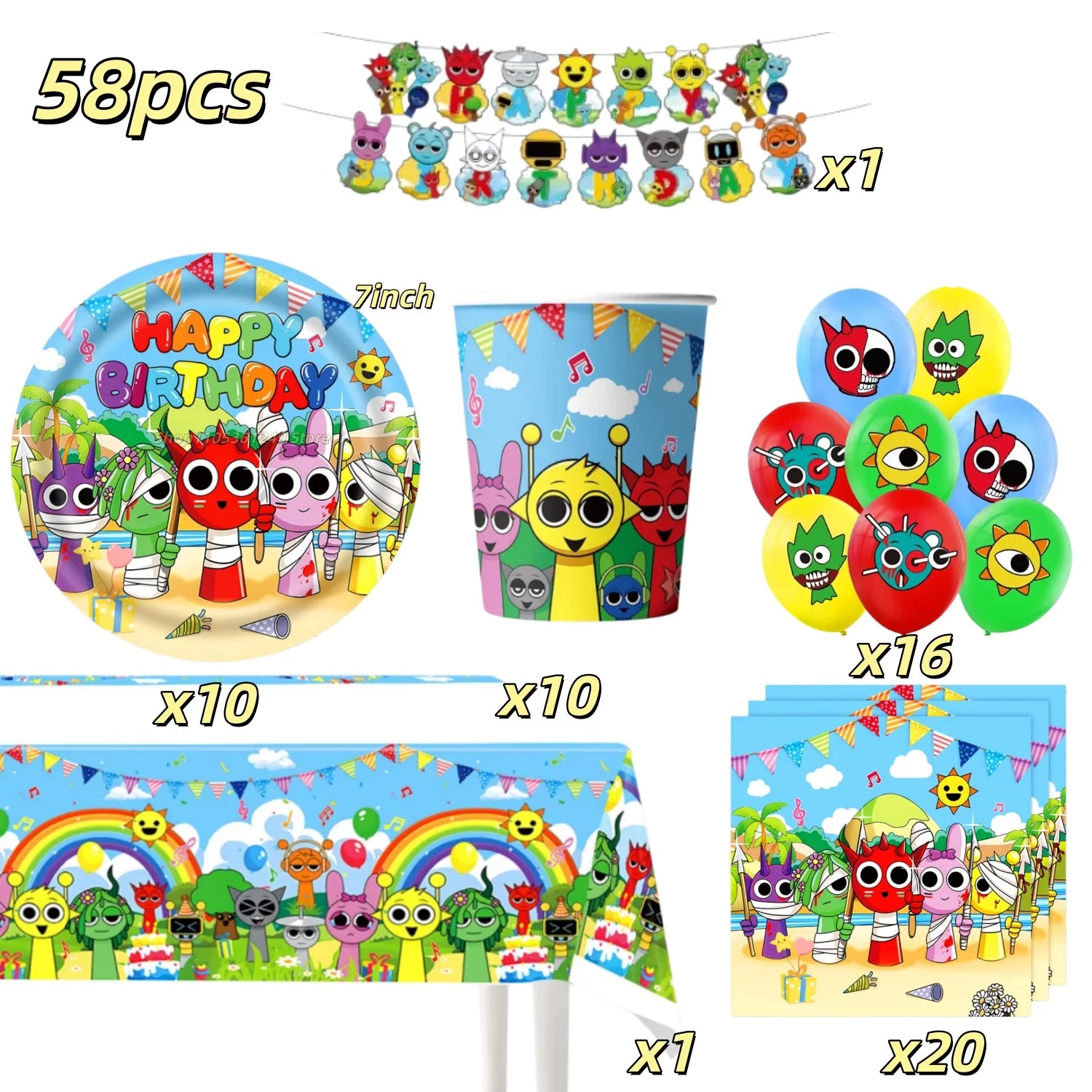 New Sprunki Birthday Party Decoration Balloons Set Kids Boys Favors Birthday Party Supplies IncredibES Tableware for Baby Shower