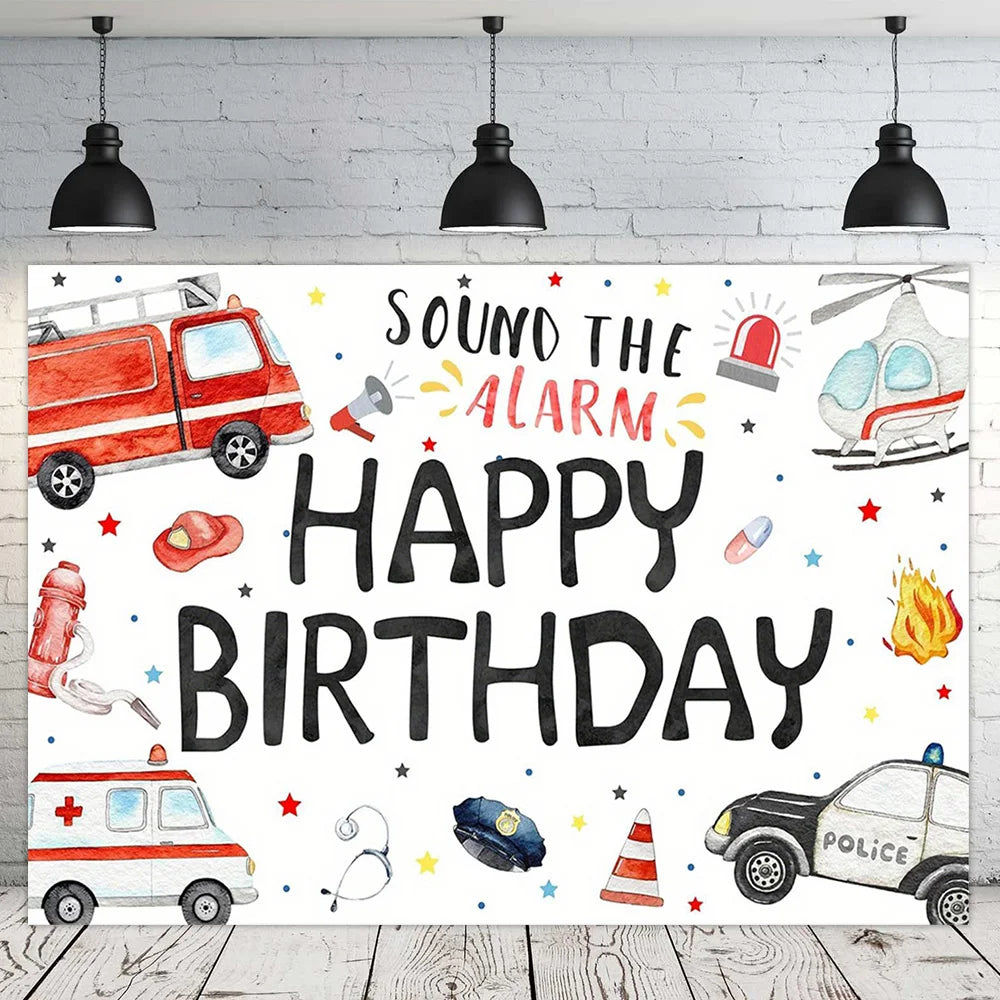 1pc Emergency Vehicle Birthday Backdrop Boy Birthday Party Photography Backdrop Party Decoration Photo Photography Studio Props