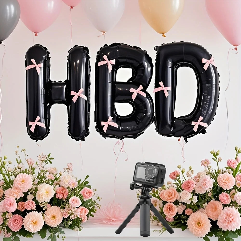 16 inch Black Letter Happy Birthday Set Pink Bow Decoration Festival Party Supplies Children Adult Surprise Gift Photo Props