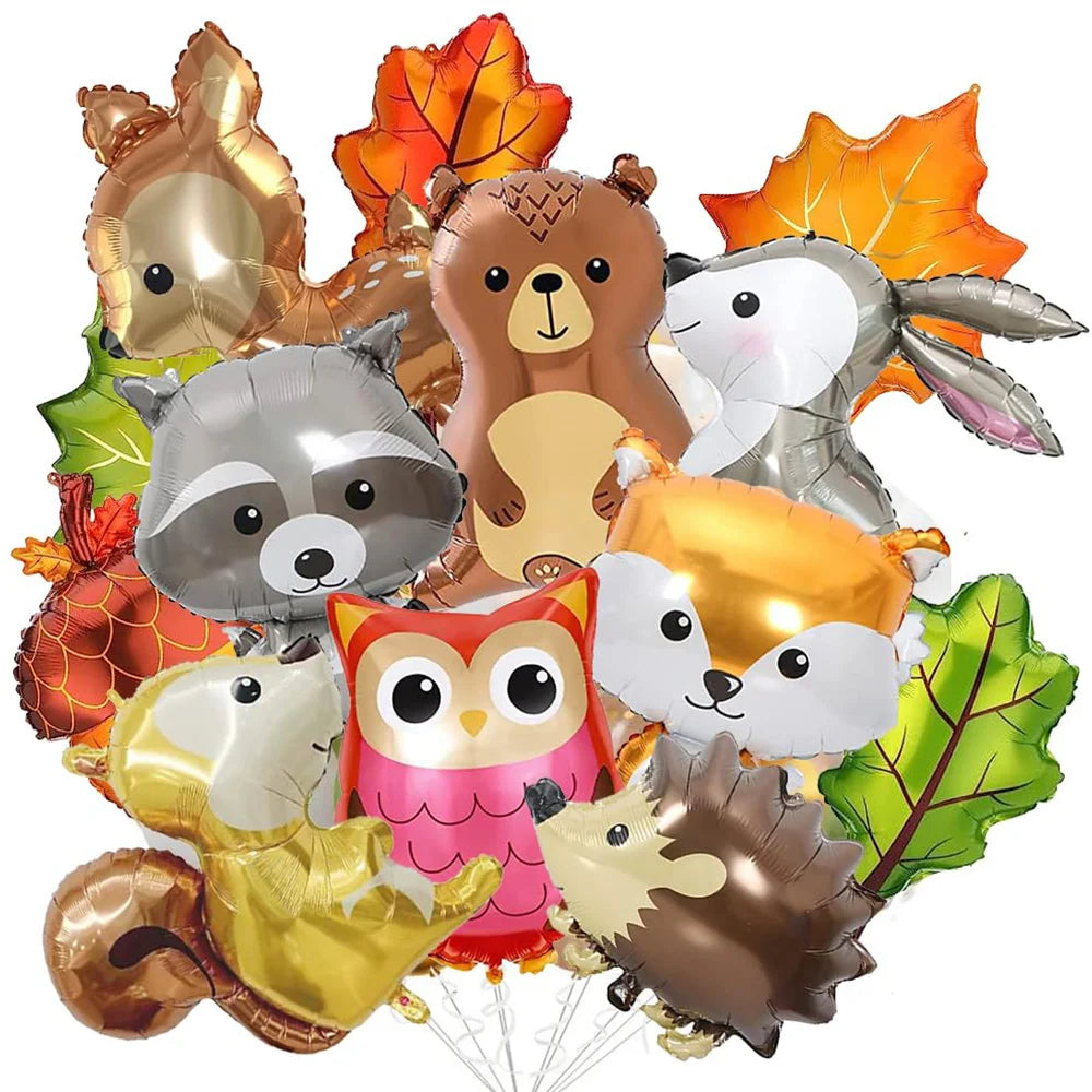 Woodland Animal Balloons Woodland Themed Baby Shower Birthday Fall Party Decor Fox Deer Tiger Bear Forest Animal Mylar Balloon