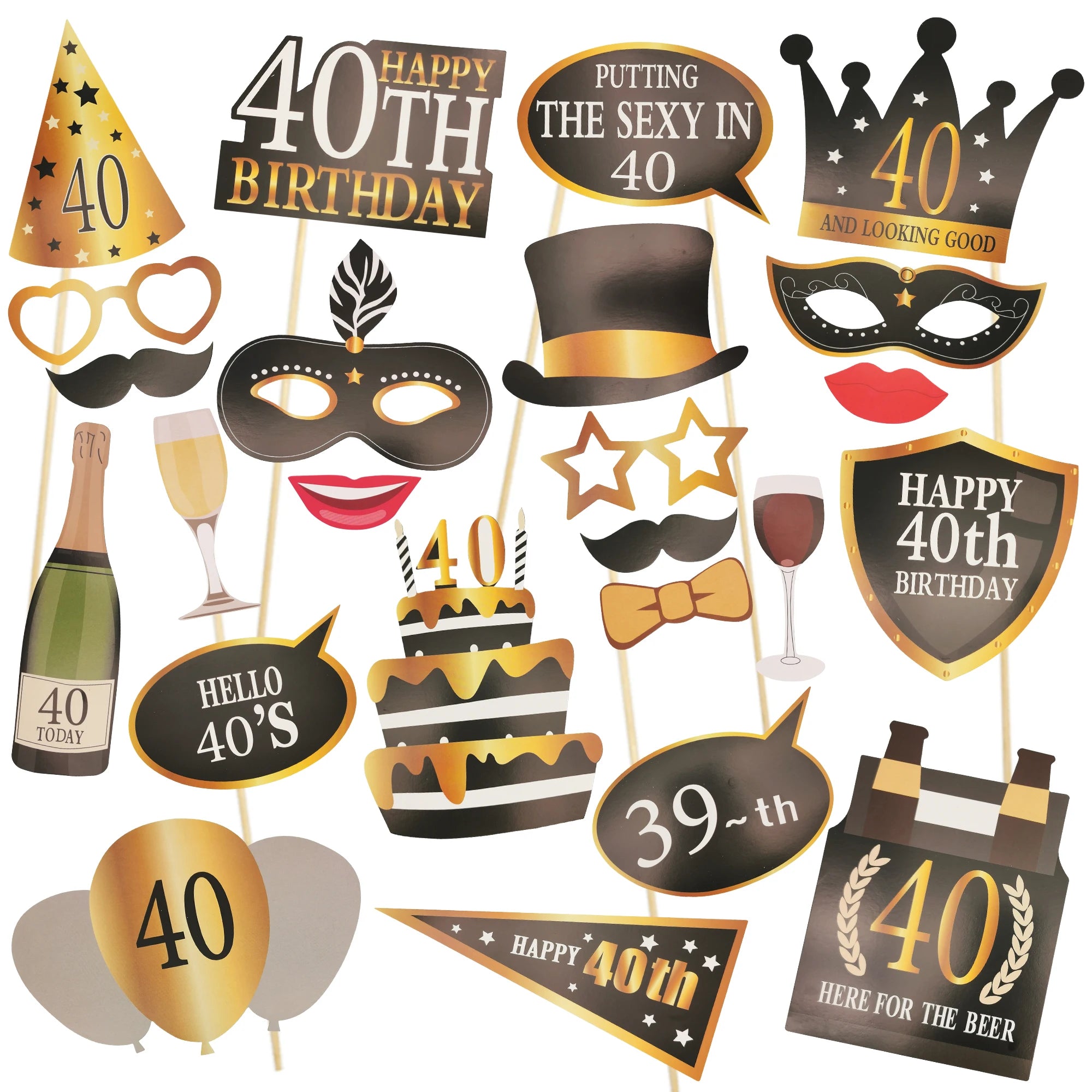 Photo Booth Props Set – Geburtstag 30 40 50 60 Jahre | Fotoshooting Accessoires