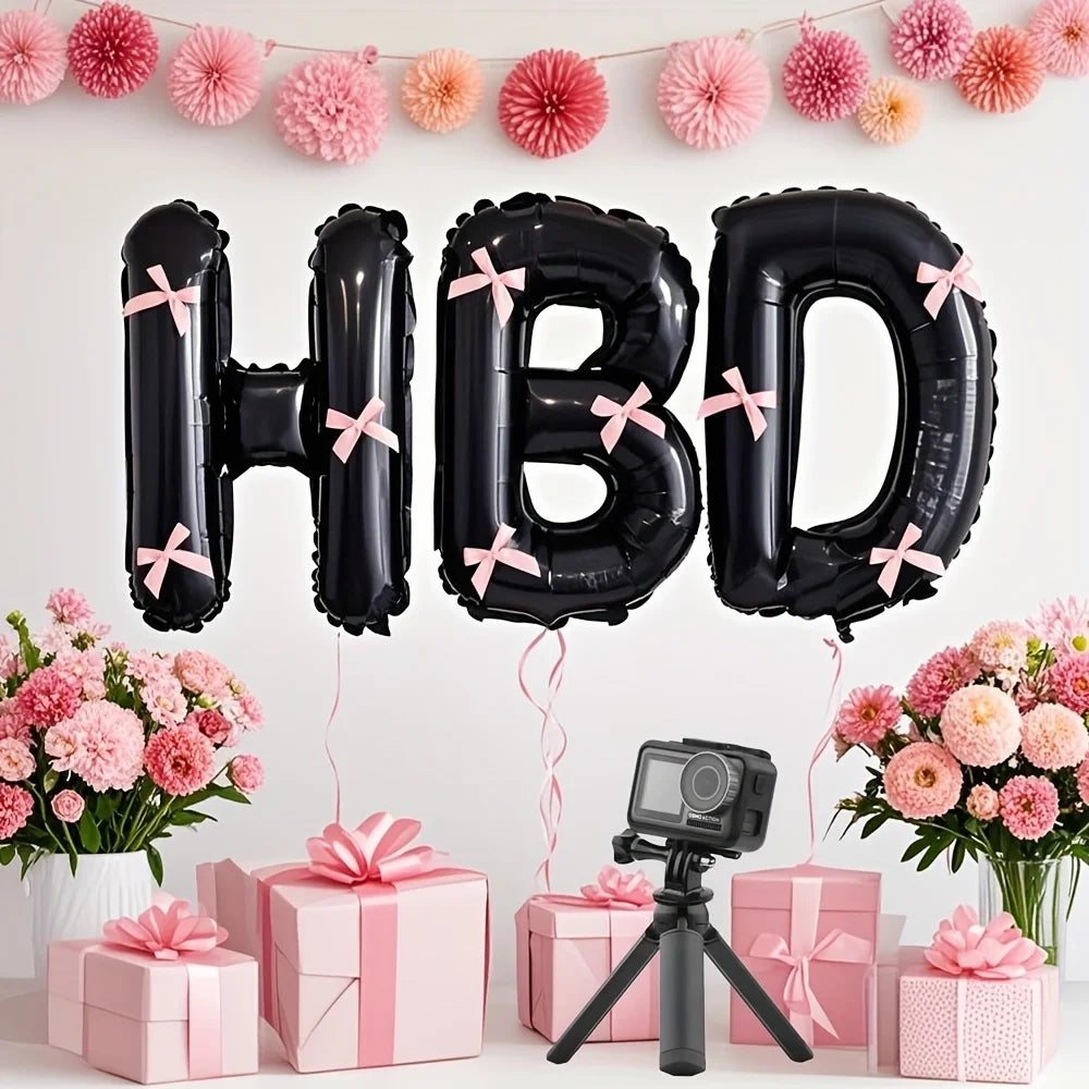 16 inch Black Letter Happy Birthday Set Pink Bow Decoration Festival Party Supplies Children Adult Surprise Gift Photo Props
