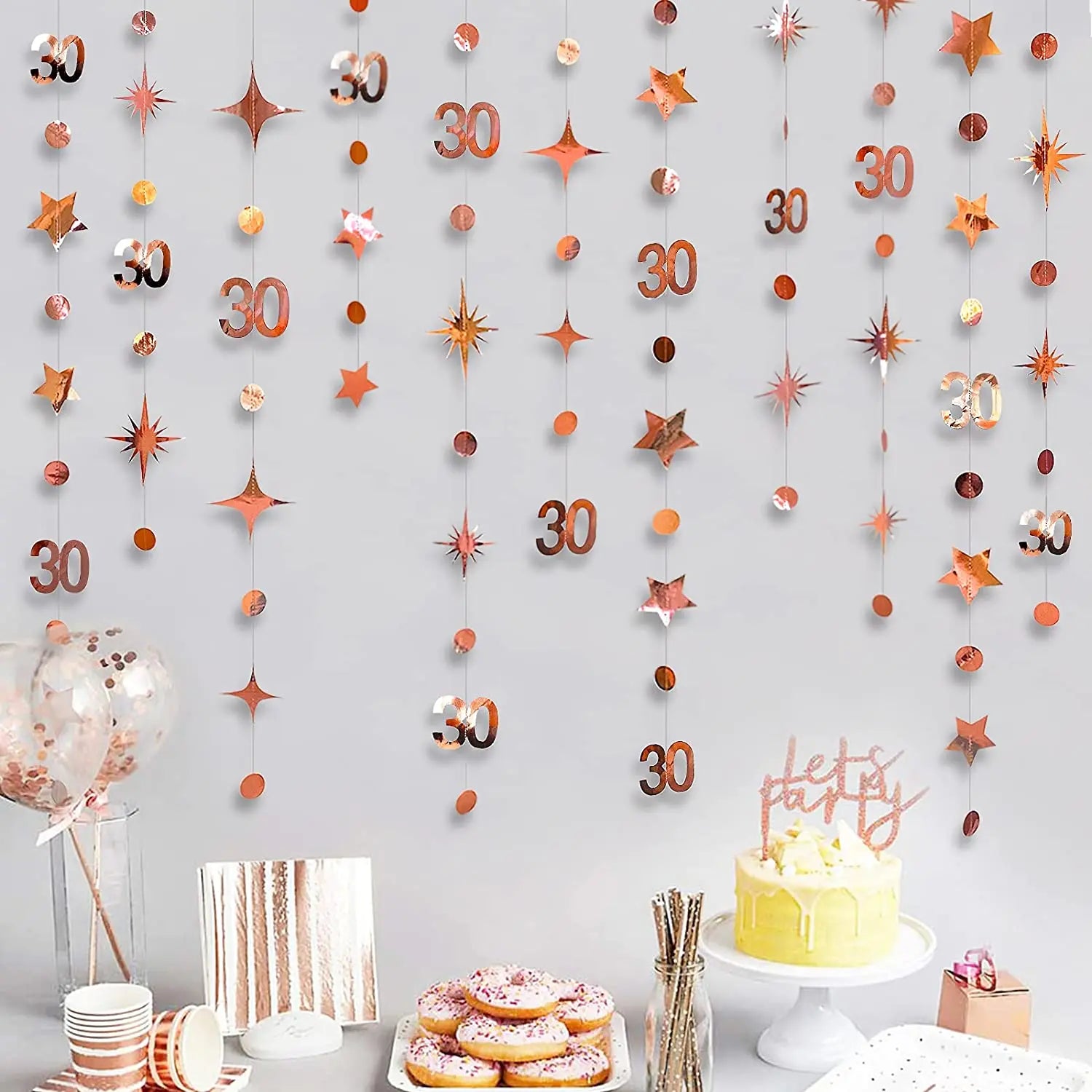Irisierender Geburtstags-Wimpel & Sterngirlande – Rosegold & Regenbogen | 1. bis 60. Geburtstag