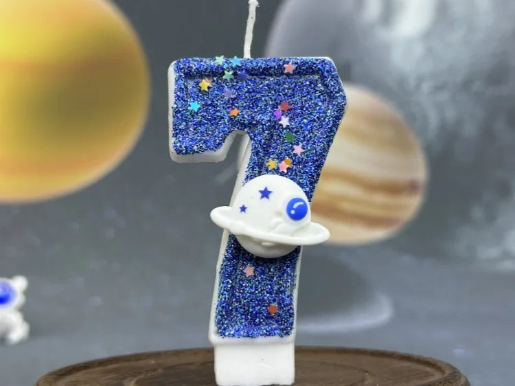 Zahlenkerze Weltraum – Blaue Planeten-Kerze für Kindergeburtstag & Torte | Ziffern 0–9