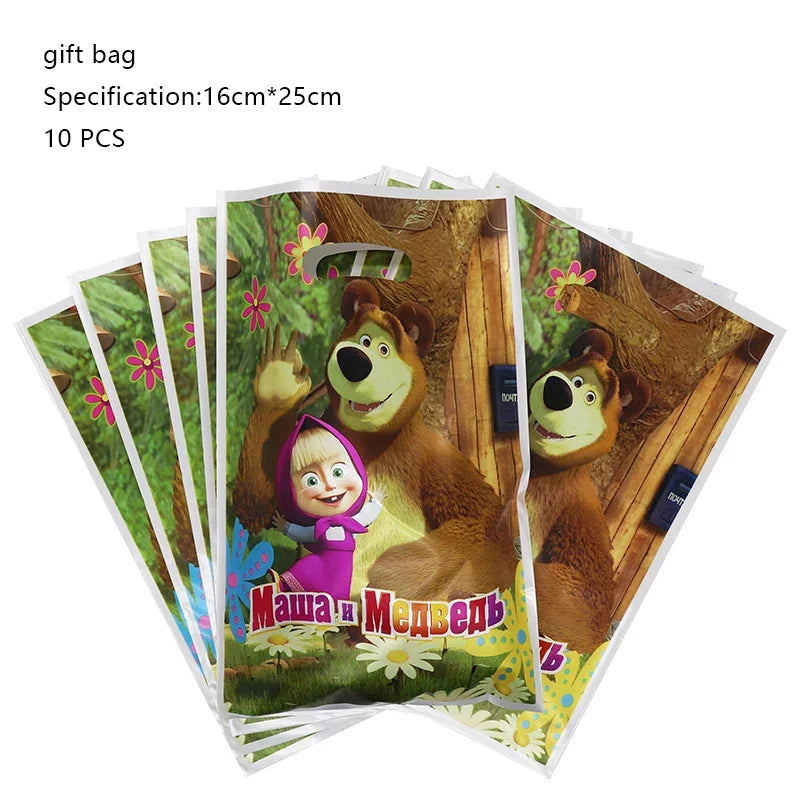 Mashas and Bear Birthday Party Decoration Cartoon Theme Balloons Kids Event Supplies Disposable Tableware Backdrop