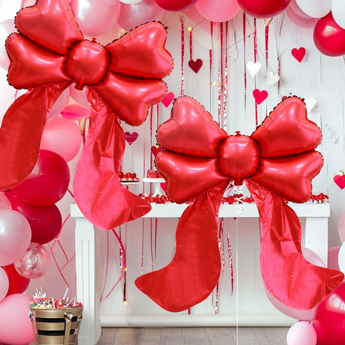 2pcs red bow balloons for bow decoration, birthday, Valentine's Day, wedding bachelorette decoration, engagement