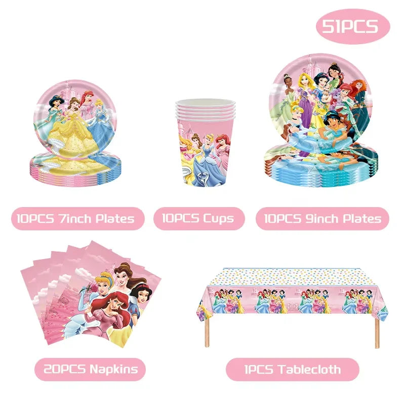 Princess Birthday Party Decorations Candy Gift Boxes Pink Princes Balloons Stickers Tableware Set Backdrop Party Favors Birthday